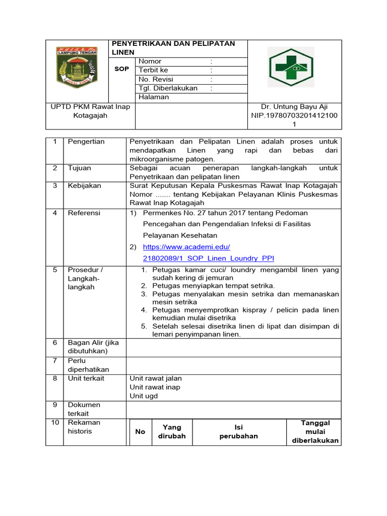 SOP Penyetrikaan Dan Pelipatan Linan | PDF