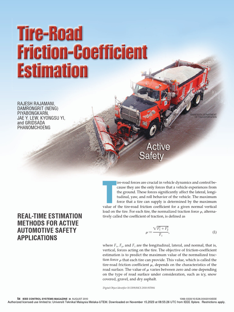 TireRoad FrictionCoefficient Estimation PDF Friction Force