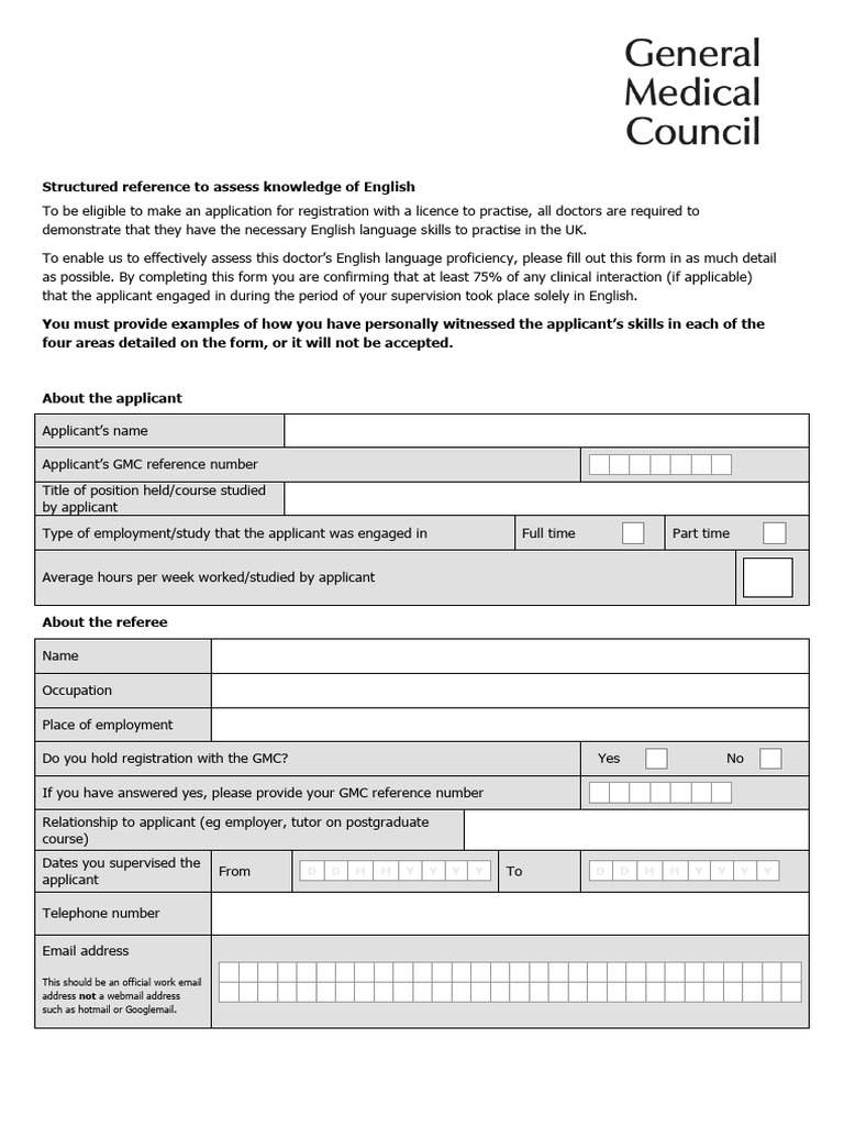 English Proficiency Assessment Form for Doctors | PDF | Health Care