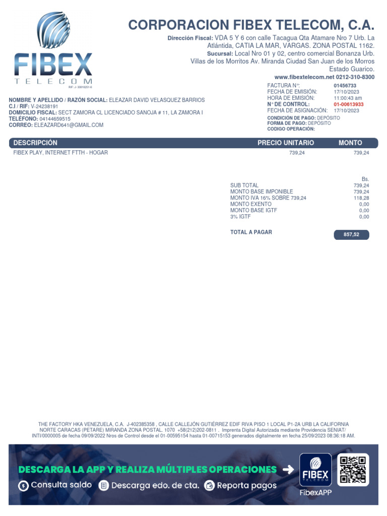 Información de Contacto Fibex Telecom | PDF