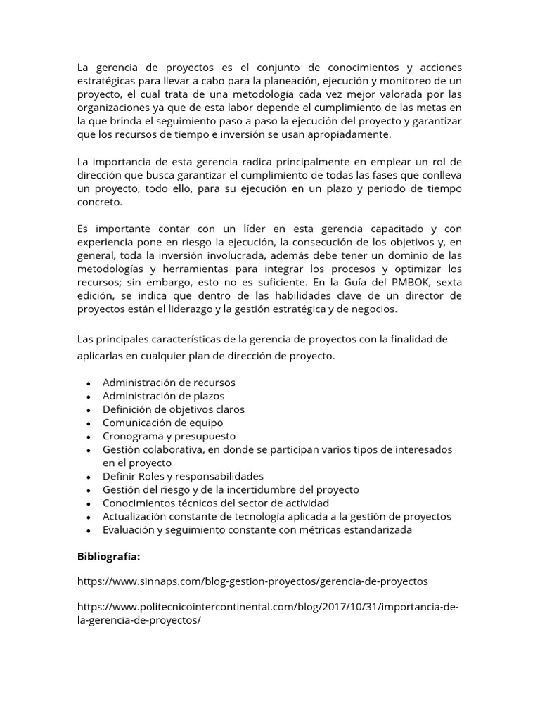 Importancia de la Gerencia de Proyectos | PDF | Planificación | Gestión ...
