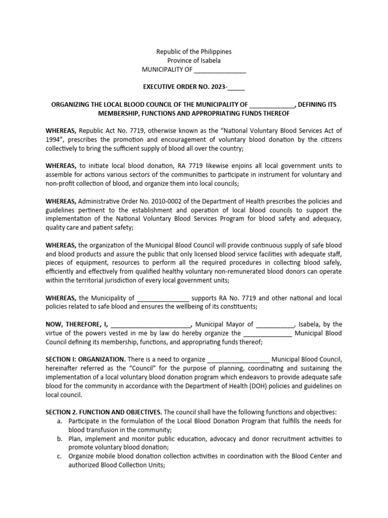EO Local Blood Council | PDF | Blood Donation | Health Care