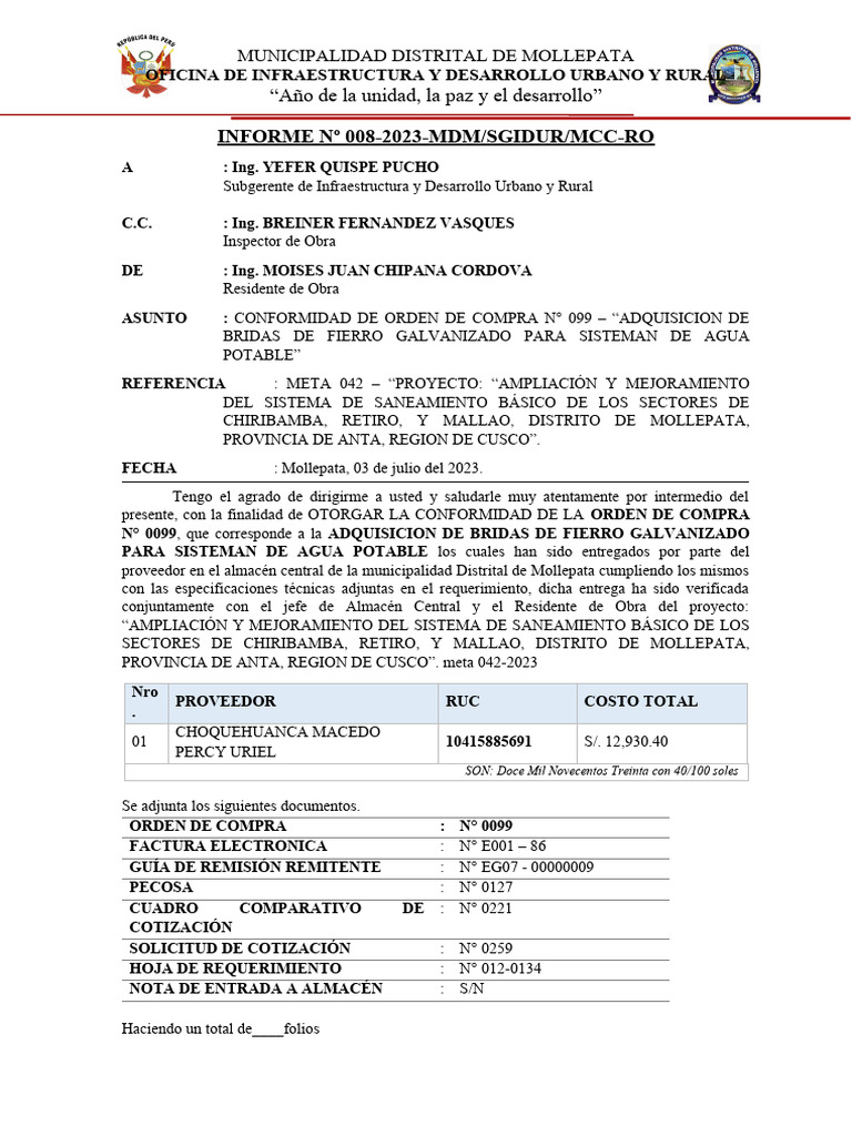 Conformidad Orden de Compra Bridas Mollepata | PDF | La contaminación ...