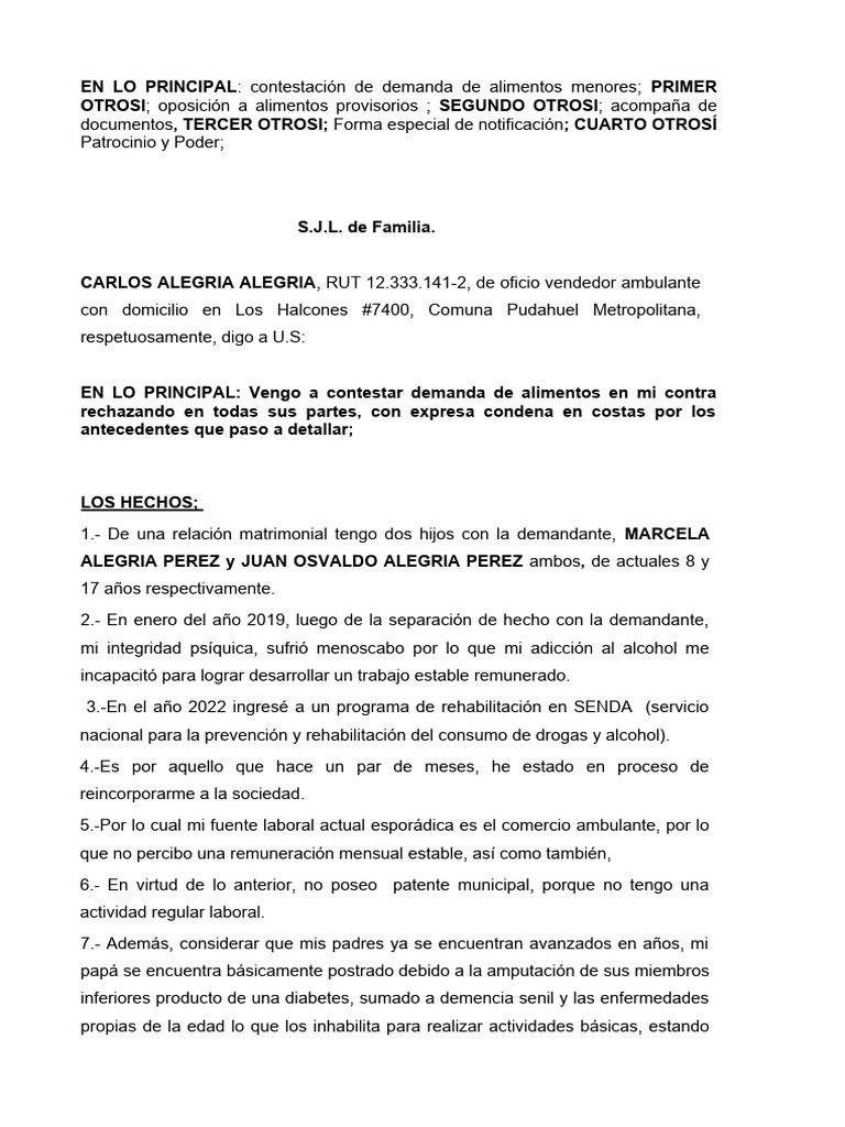 Contestacion Demanda Familia OK | PDF | Pensión alimenticia