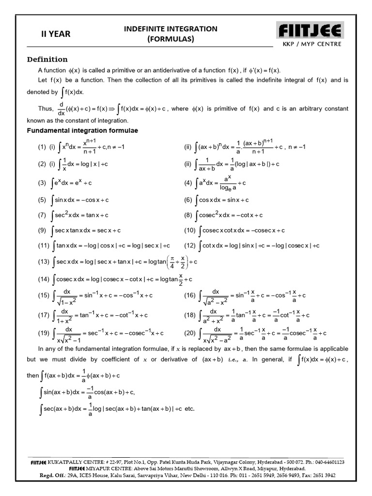 Indefinite Integration Formulas - MGK | PDF | Function (Mathematics ...