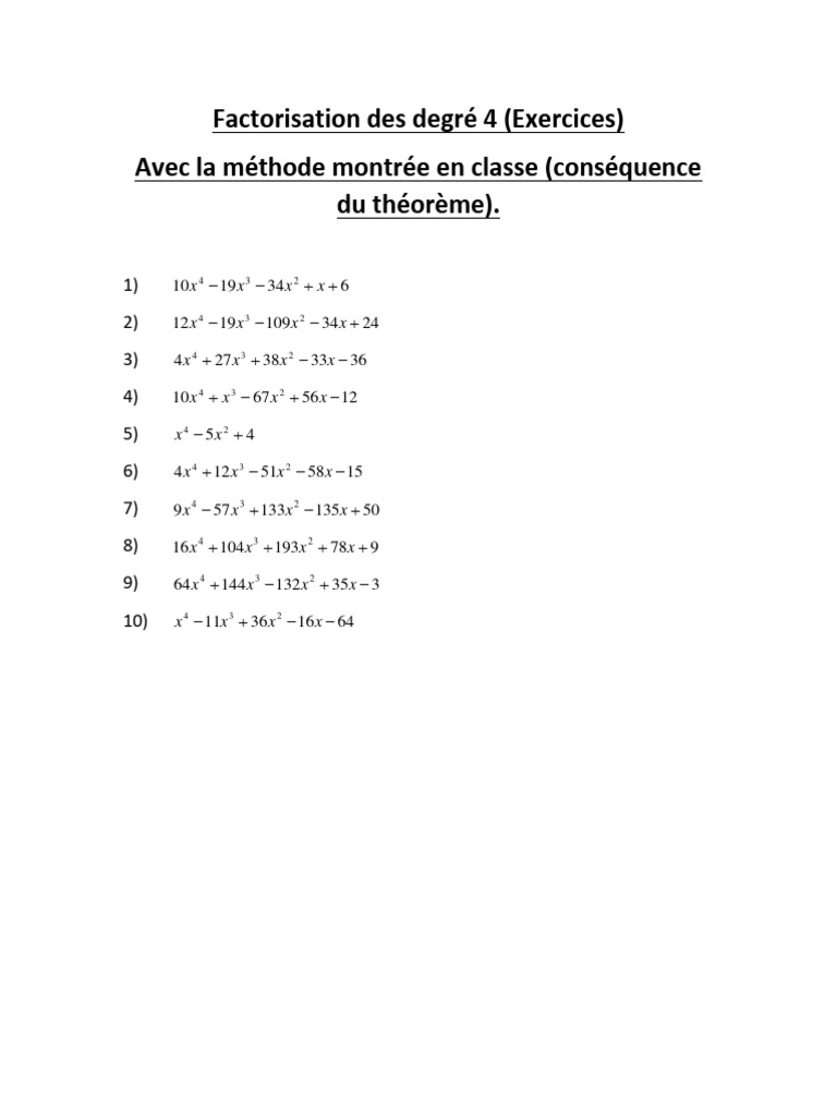 Exercices de Factorisation de Degré 4 | PDF