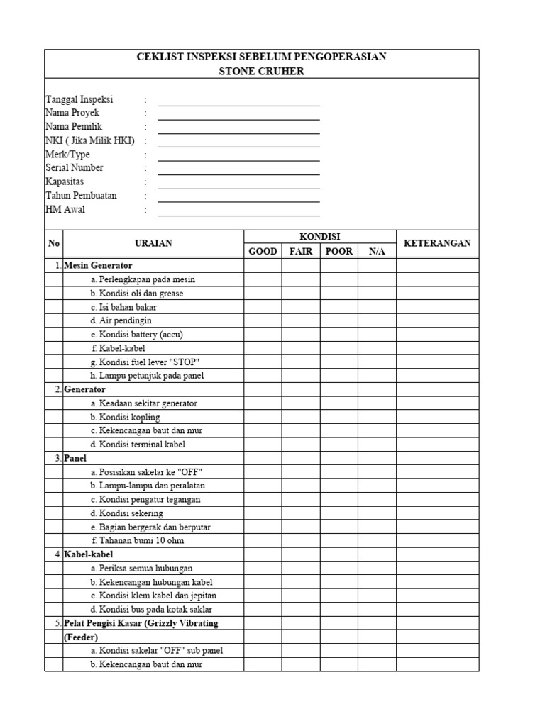 Ceklists Stone Crusher | PDF
