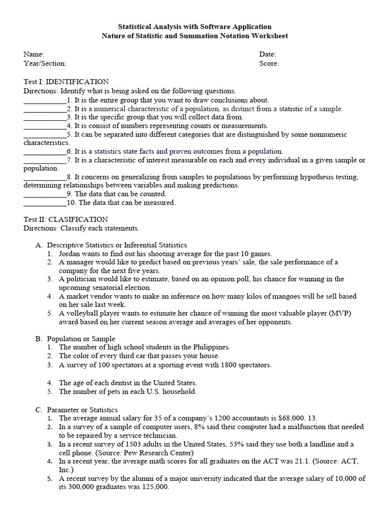 Statistical Analysis With Software Application Worksheet Topic 1 2