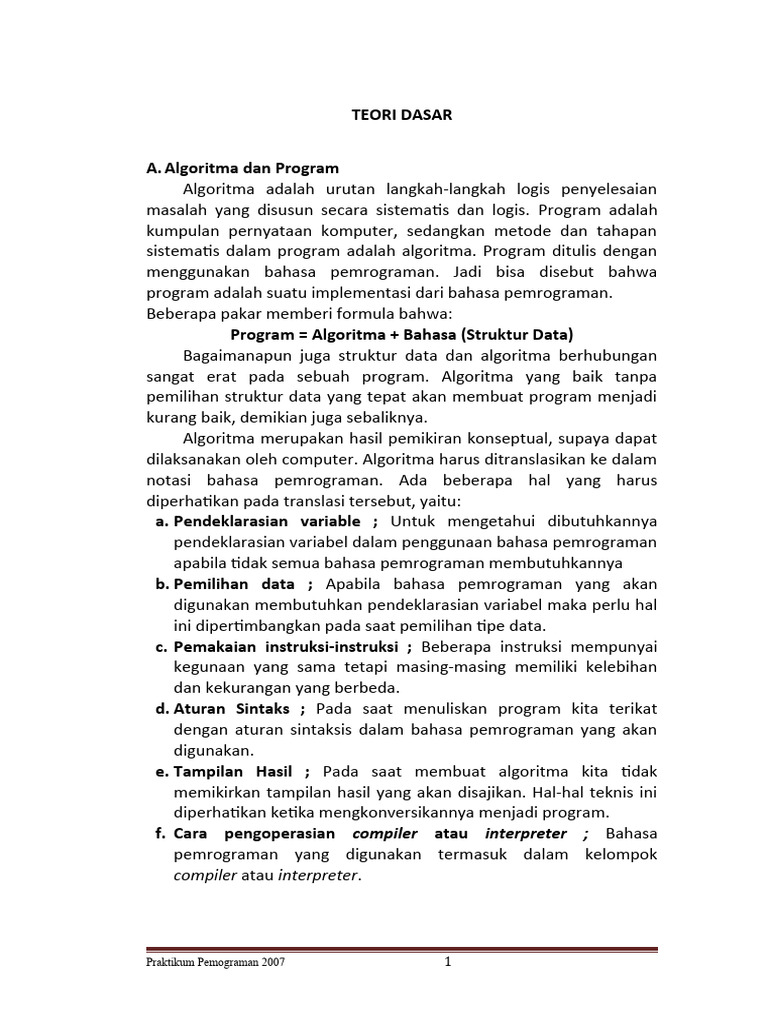 Pemrograman dan Algoritma Dasar | PDF | Seni | Teknologi & Rekayasa