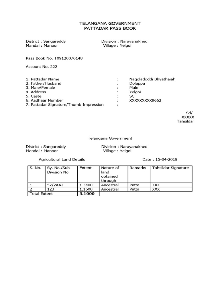 What Is Pattadar Passbook Number