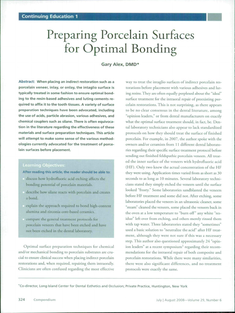 Alex Preparing Porcelain Surfaces For Optimal Bonding 2008 PDF