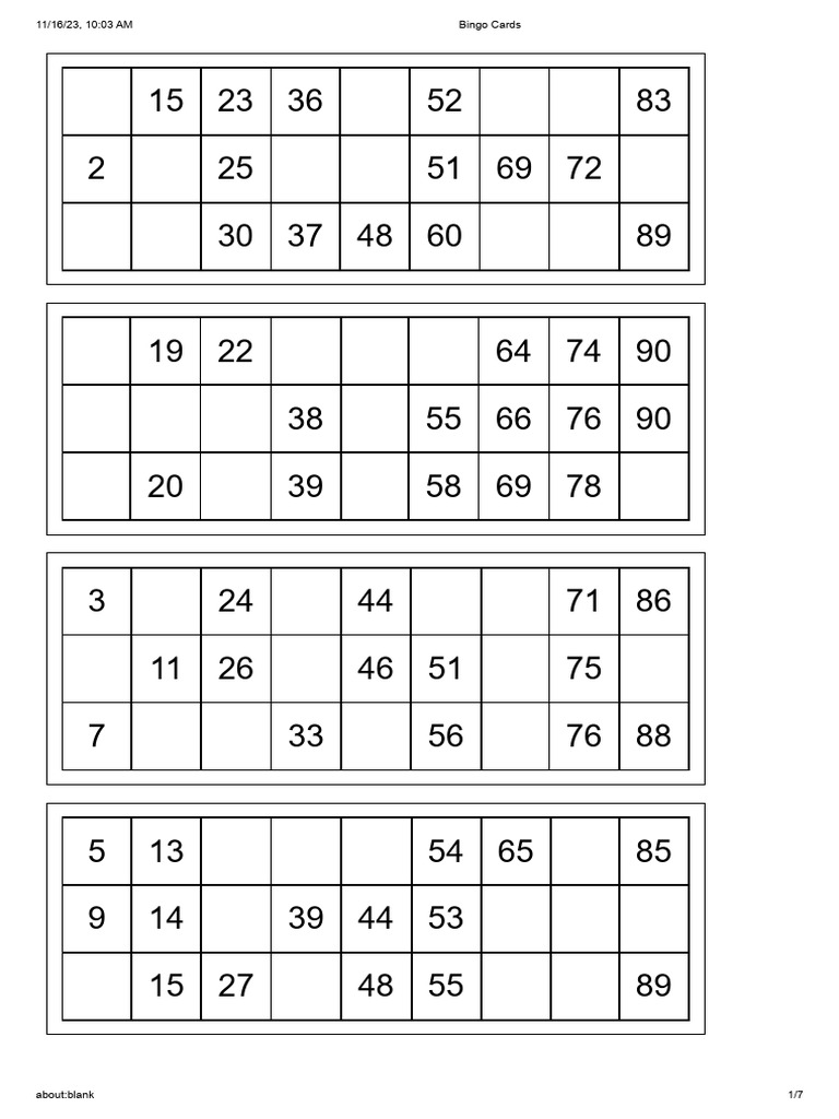 free printable bingo cards 1-90 | pdf