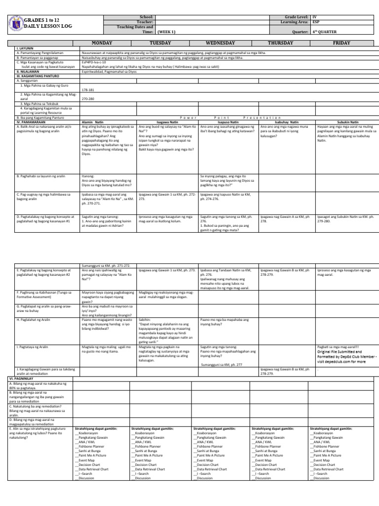 DLL - Esp 4 - Q4 - W1 | PDF