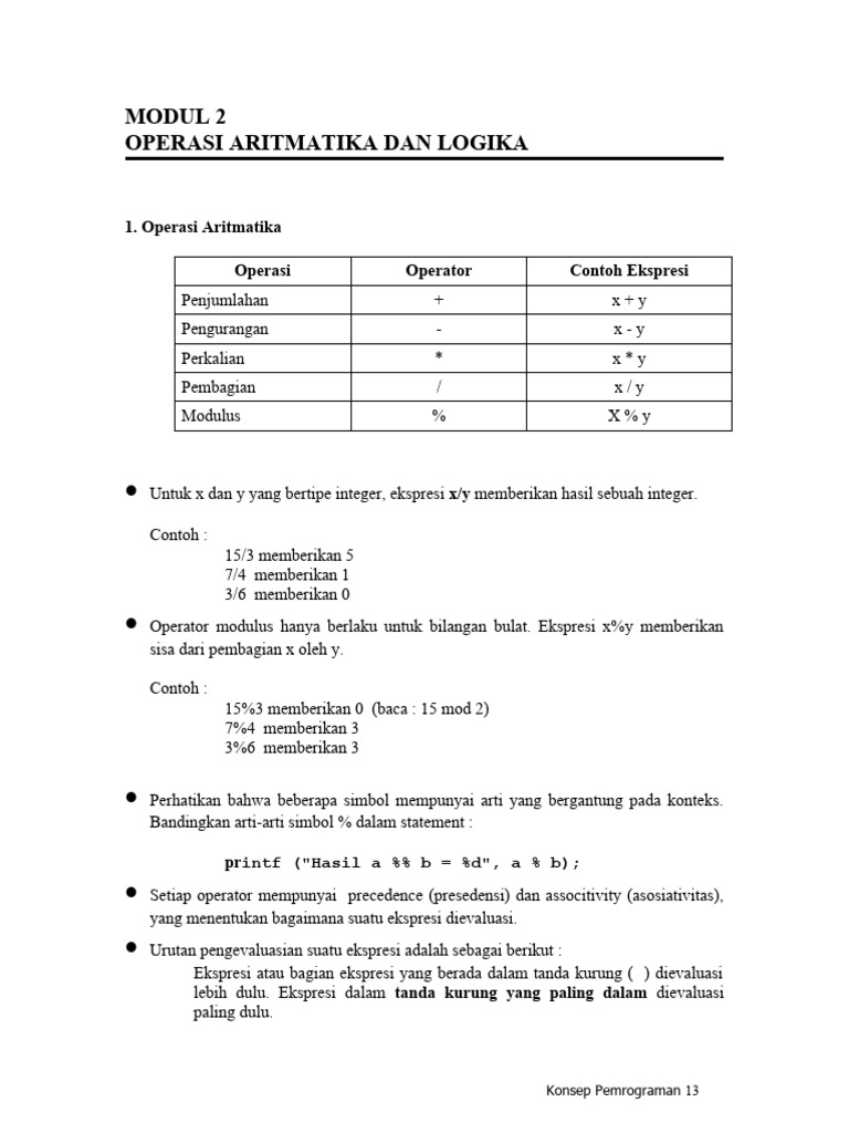Bab 2 OPERASI ARITMATIKA & LOGIKA | PDF