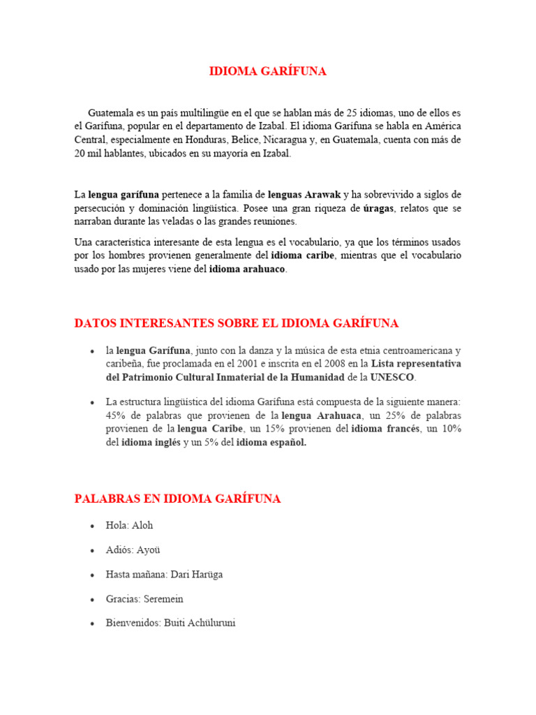 Idioma Garífuna en Guatemala | PDF | Artes del Lenguaje y Comunicación