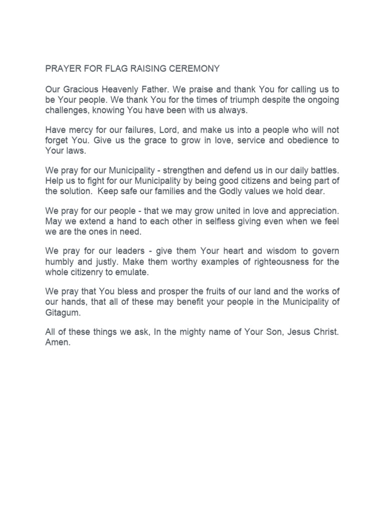 Prayer for Monday Flag Ceremony | PDF | Prayer | Love