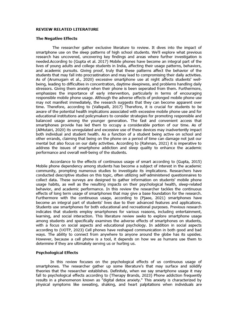 Review Related Literature PDF Sleep Smartphone