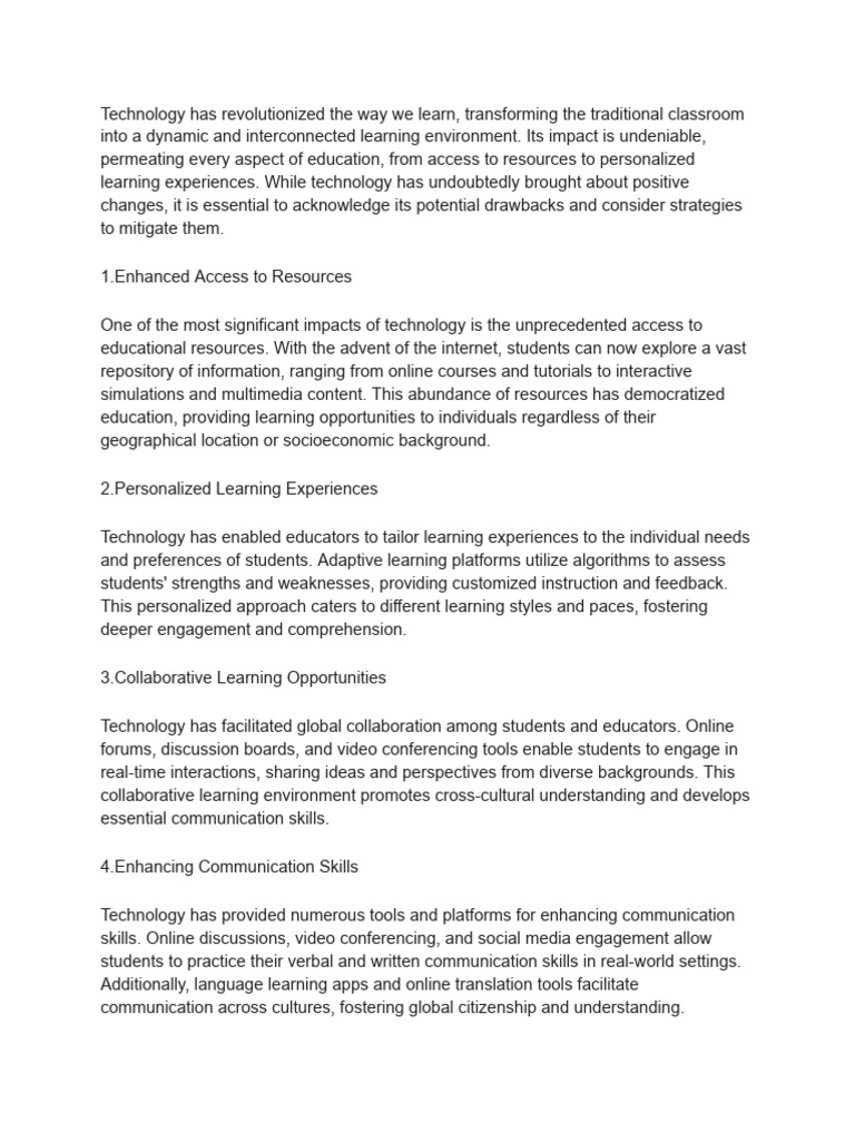 The Impacts of Technology On Learning | PDF | Learning | Human ...