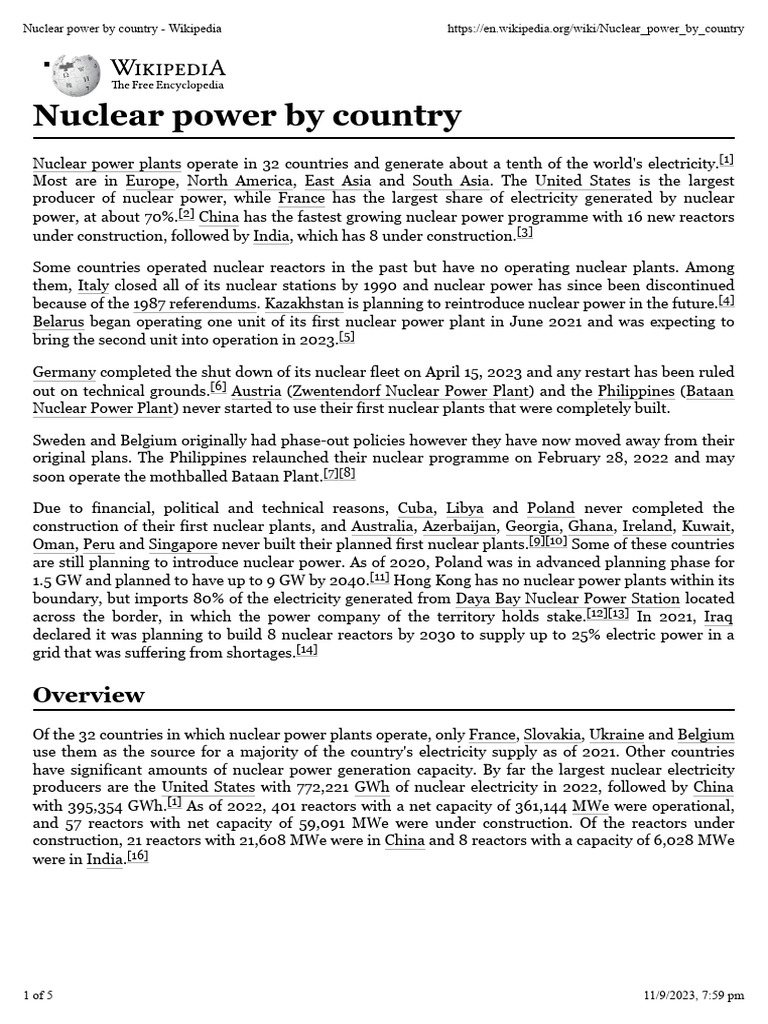 Global Nuclear Power Overview 2023 | PDF | Electric Power | Nuclear Energy