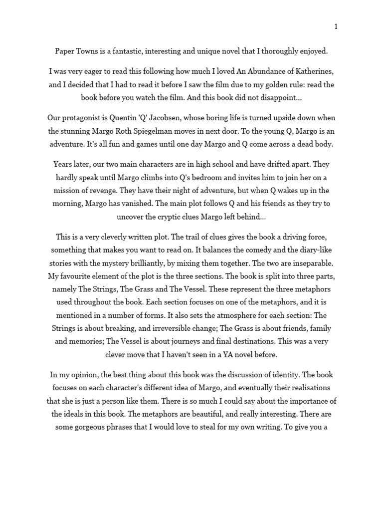 Review Of Paper Towns Pdf