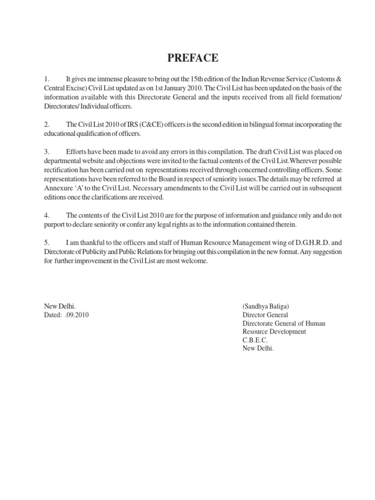 CBIC Civil List As On 01.01.2010 | PDF | Public Law | Government