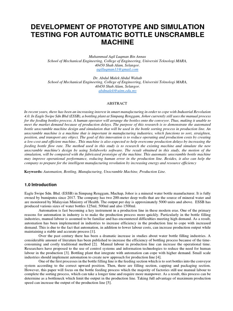 Automatic Bottle Unscramble Machine Design | PDF | Automation | Machines
