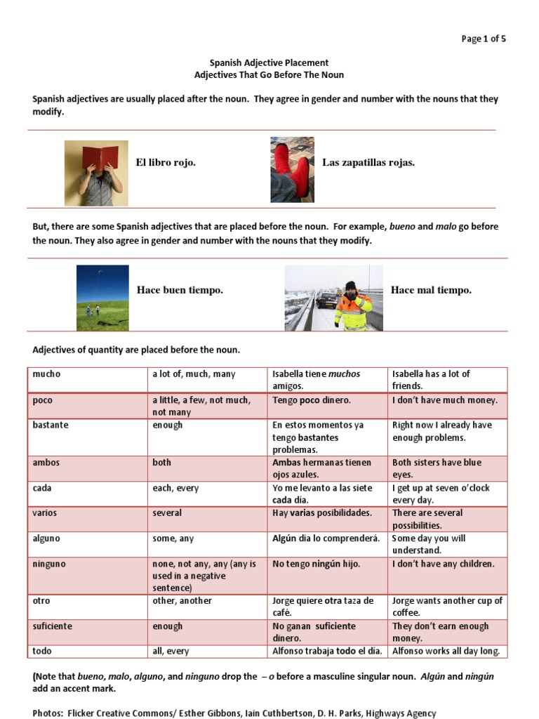 Spanish Adjective PlacementAdjectives That Go Before The Noun PDF