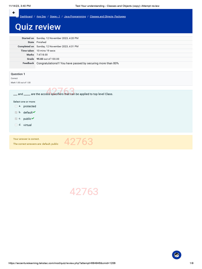 Java Classes and Objects Quiz Review | PDF | Class (Computer ...