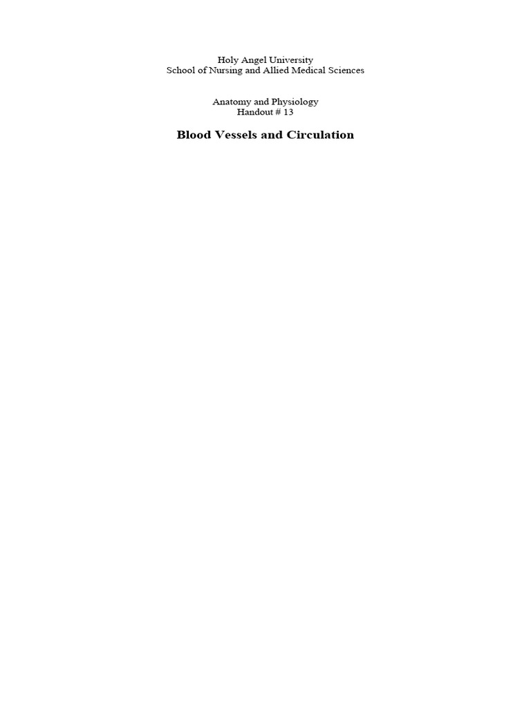 Anatomy And Physiology Handout 13 Blood Vessels And Circulation