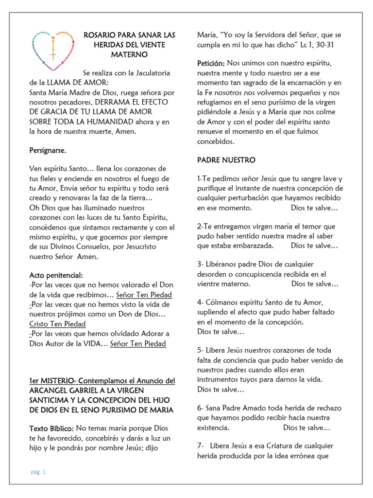 ROSARIO PARA SANAR LAS HERIDAS DEL VIENTE MATERNO | PDF | María, madre ...