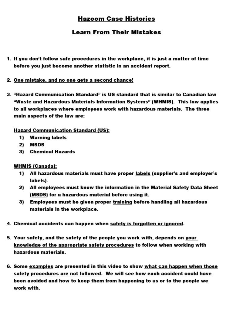 Hazcom Safety Lessons from Case Studies | PDF | Dangerous Goods | Workplace
