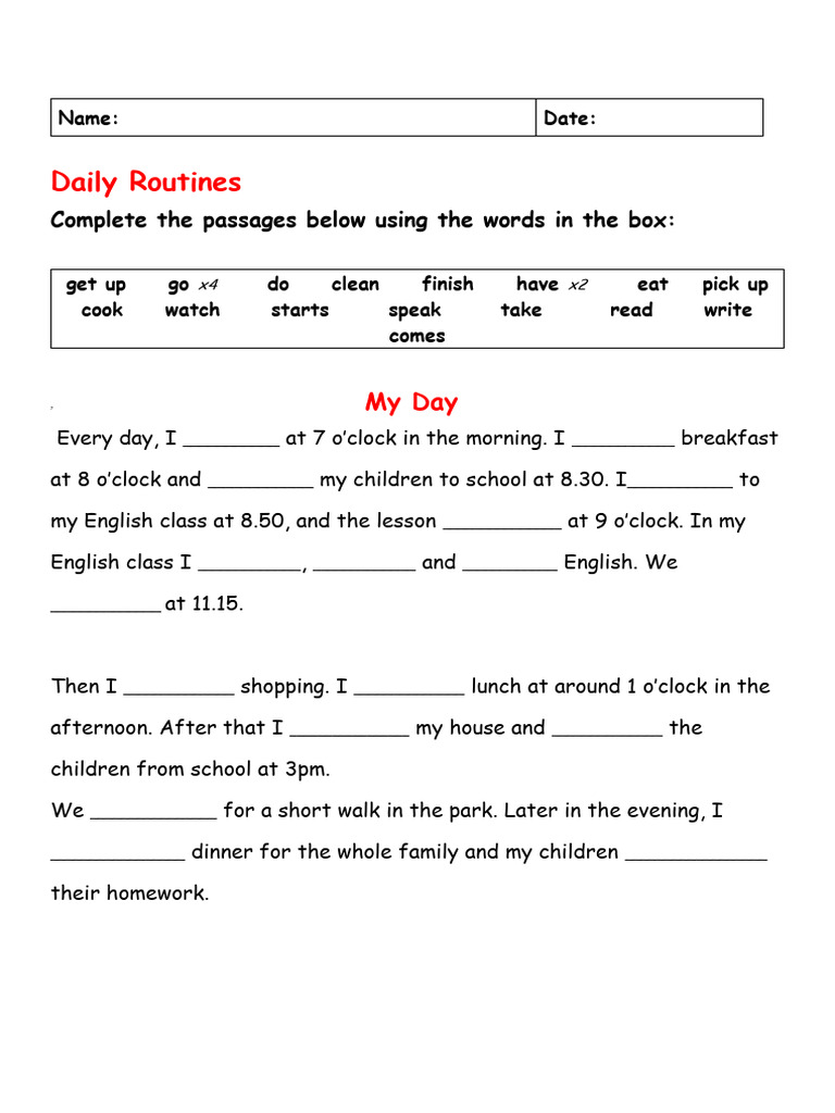 Daily Routines 112251 Pdf