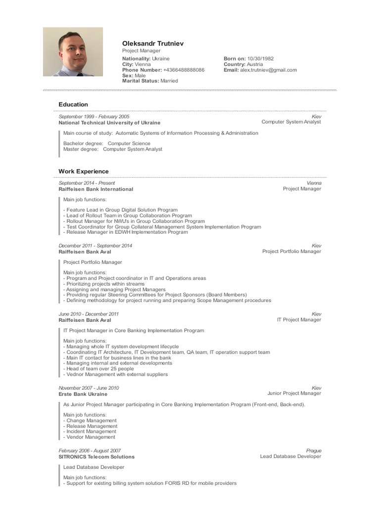 CurriculumVitae Trutniev | PDF | Databases | Scrum (Software Development)
