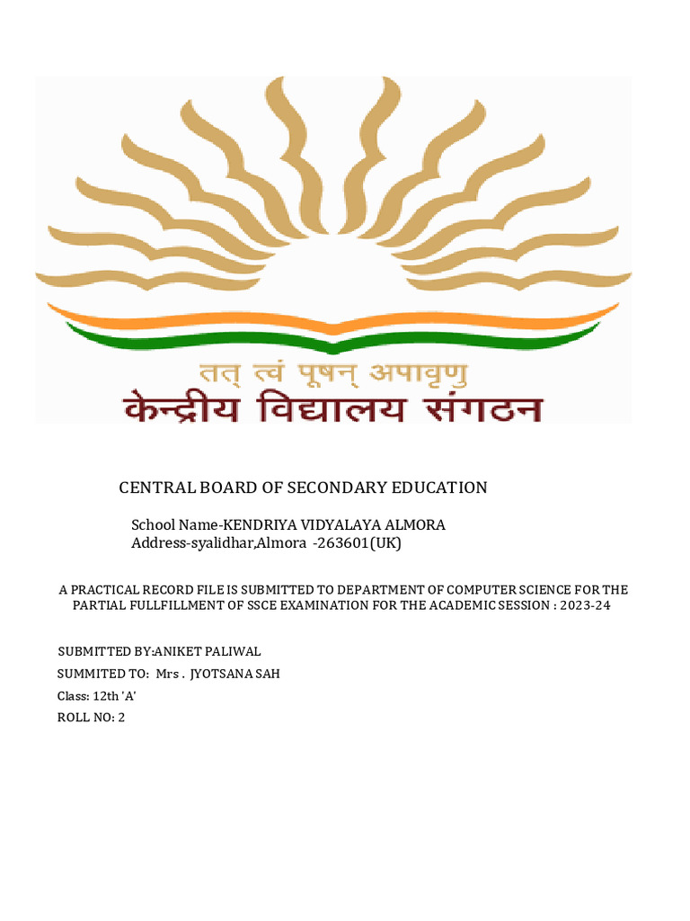 CBSE Class 12 Computer Science Practical File | PDF | Parameter ...