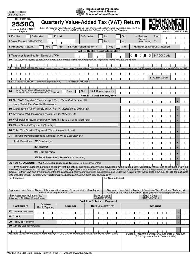 Quarterly VAT Return Form 2550Q | PDF | Value Added Tax | Taxes