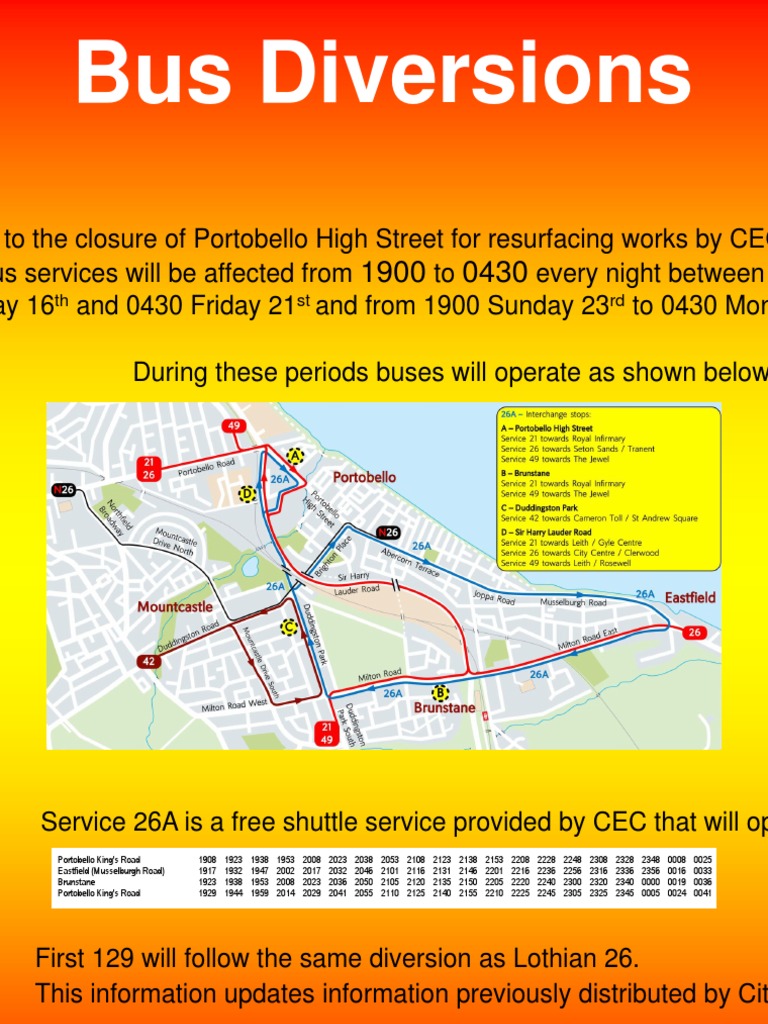 Portobello Bus Diversions Schedule PDF Home Garden Science 