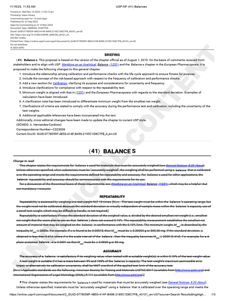 USPNF 41 Balances PDF Weighing Scale Weight