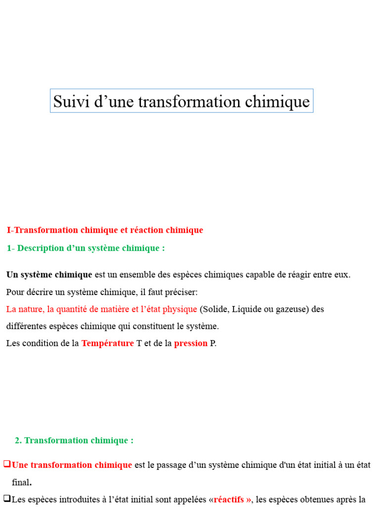 Suivi et Bilan des Réactions Chimiques | PDF | Stœchiométrie | Chimie
