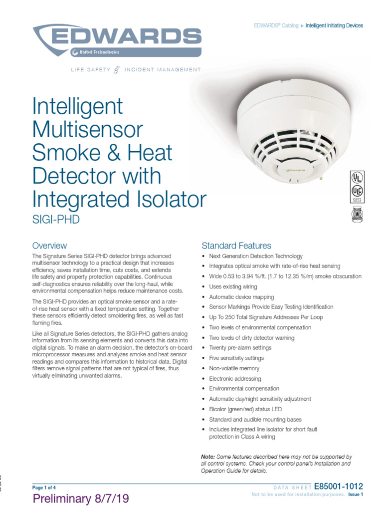 E85001-1012 - Intelligent Multisensor Smoke & Heat Detector With ...