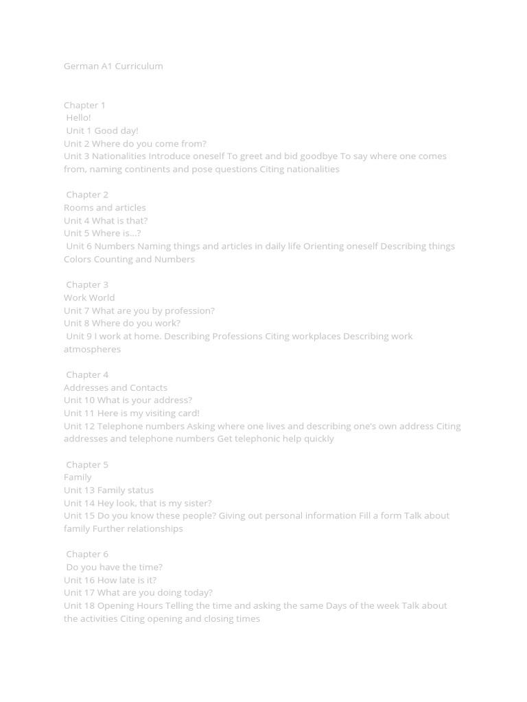 German A1 Language Course Outline | PDF