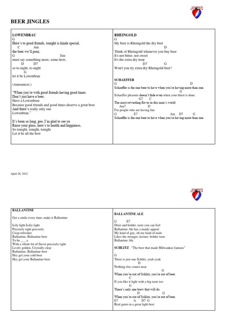 Beer Jingles PDF Drink Alcoholic Drinks