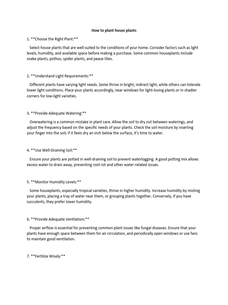 How to Plant House Plants PDF Houseplant Agriculture