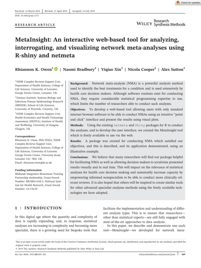 Research synthesis methods 2019 owen metainsight an interactive