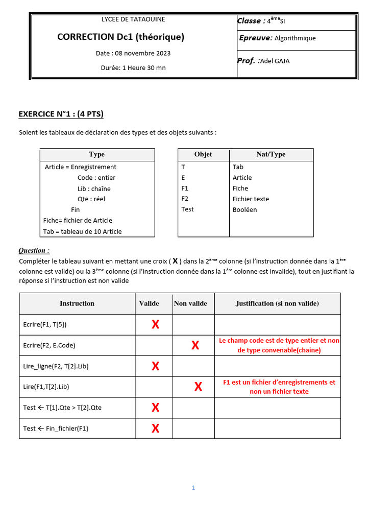 Correction d'exercices d'algorithmique | PDF