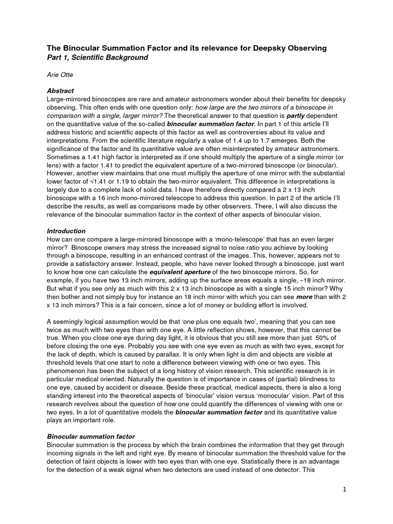 Binocular Summation Factor PDF Eye Aperture
