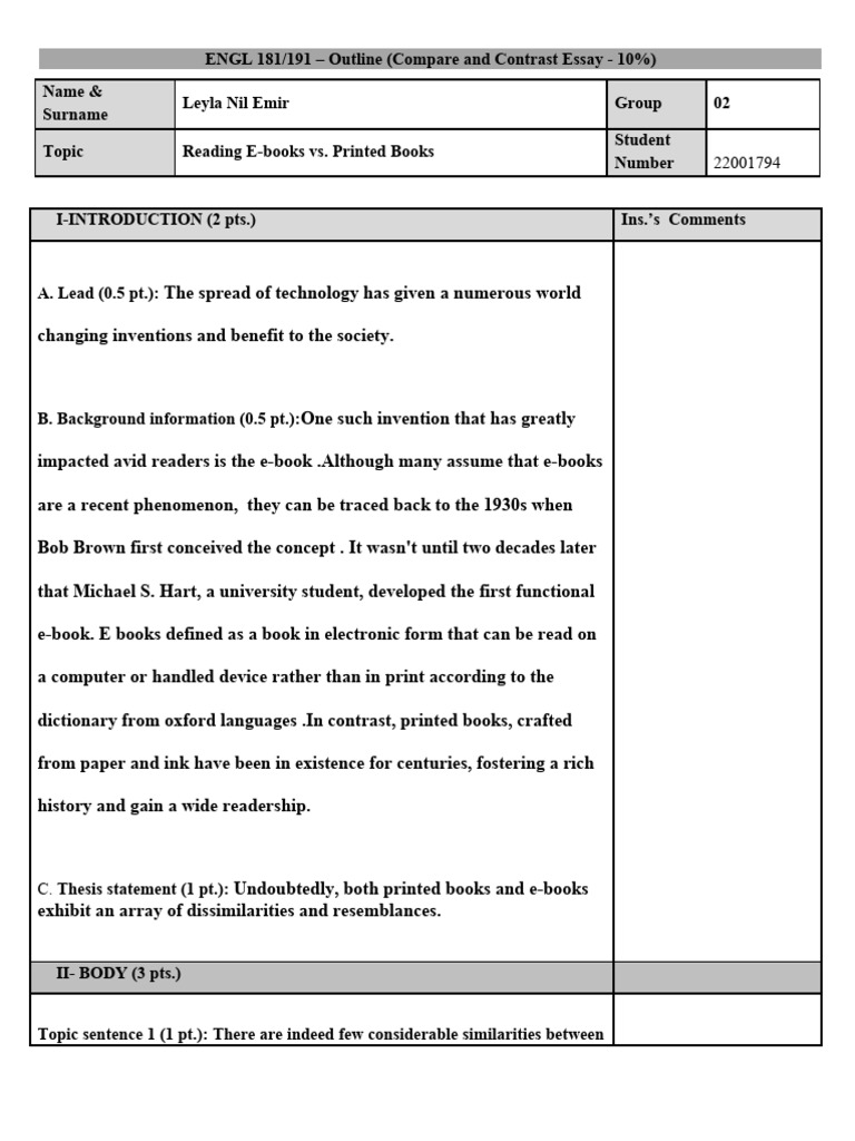 Compare and Contrast Essay Outline Template 5 2 Leyla Nil Emir 22001794 ...
