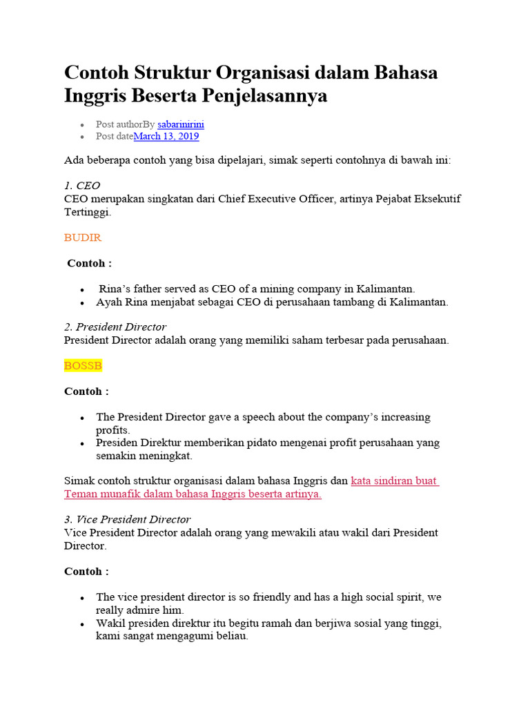 Struktur Organisasi Dalam Bahasa Inggris Beserta Penjelasannya PDF