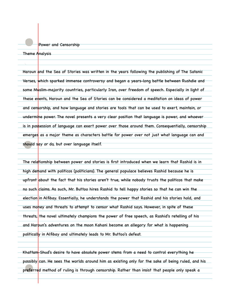 HATSOS Power and Censorship Theme Analysis PDF Censorship