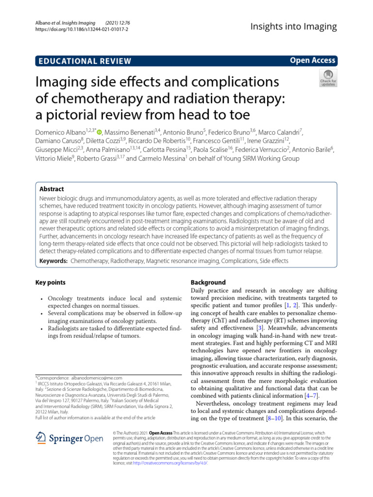 Imaging Side Effects and Complications of Chemotherapy and Radiation ...
