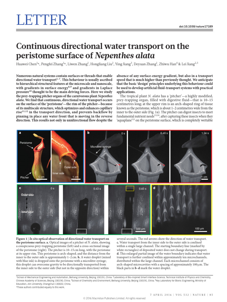 Nature17189 Continuous Directional Water Transport On The Peristome ...